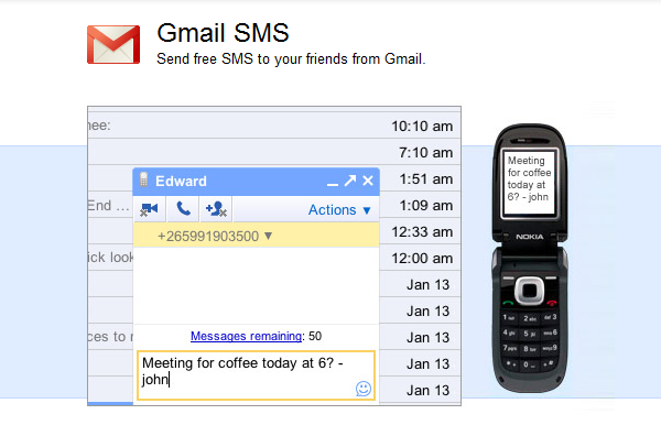 Gmail SMS ให้คุณส่งฟรี 50 ข้อความ (เฉพาะ Dtac, True Move)