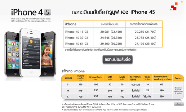 iPhone 4S ในไทย TrueMove H กำหนดราคาแล้ว ถูกกว่า iPhone 4 เดิมถึง 6%