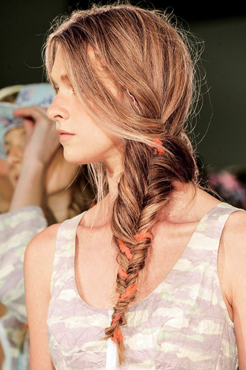 9. Side Braids Weave in a bright ribbon for a playful touch.