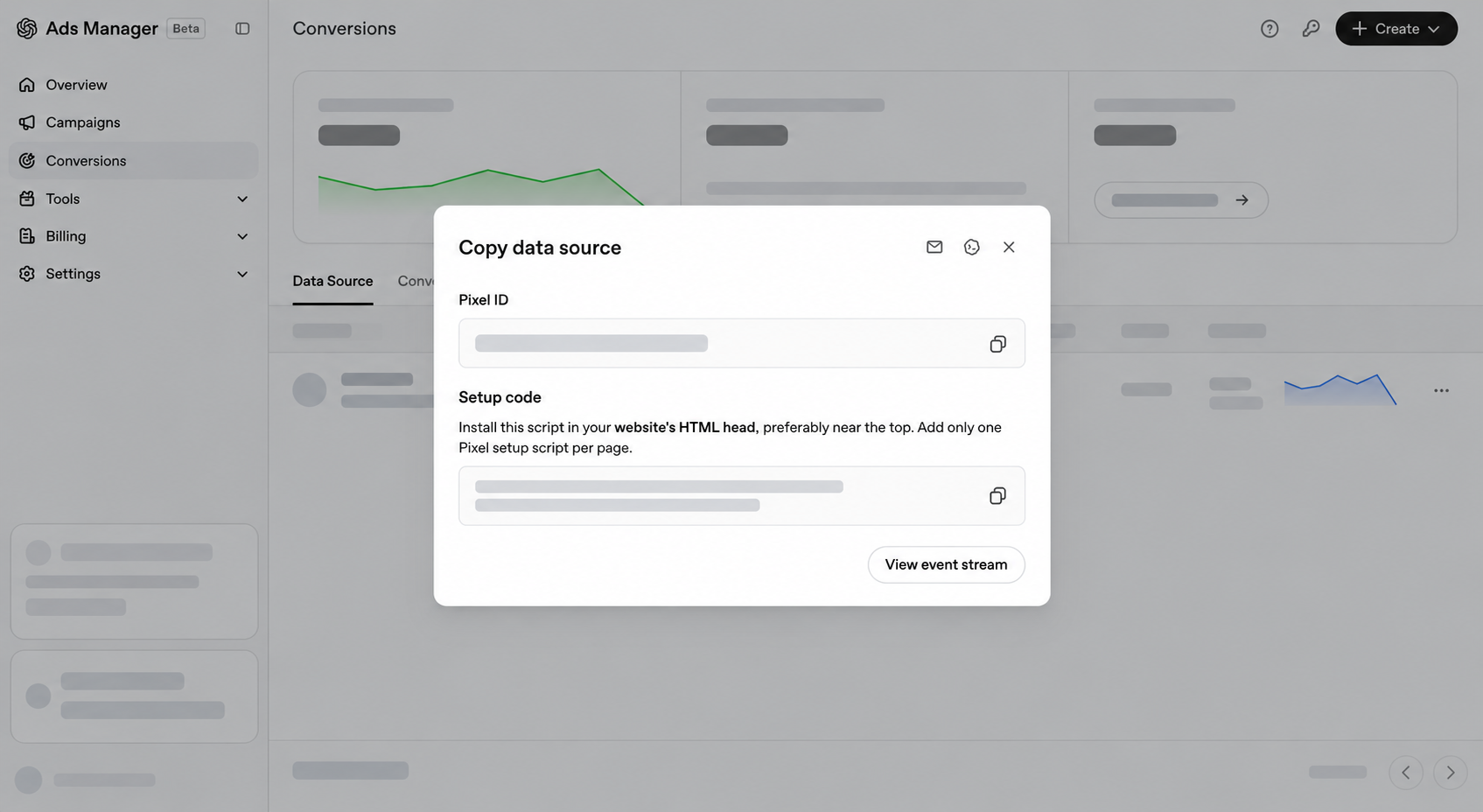 Ads Manager Data Source Modal