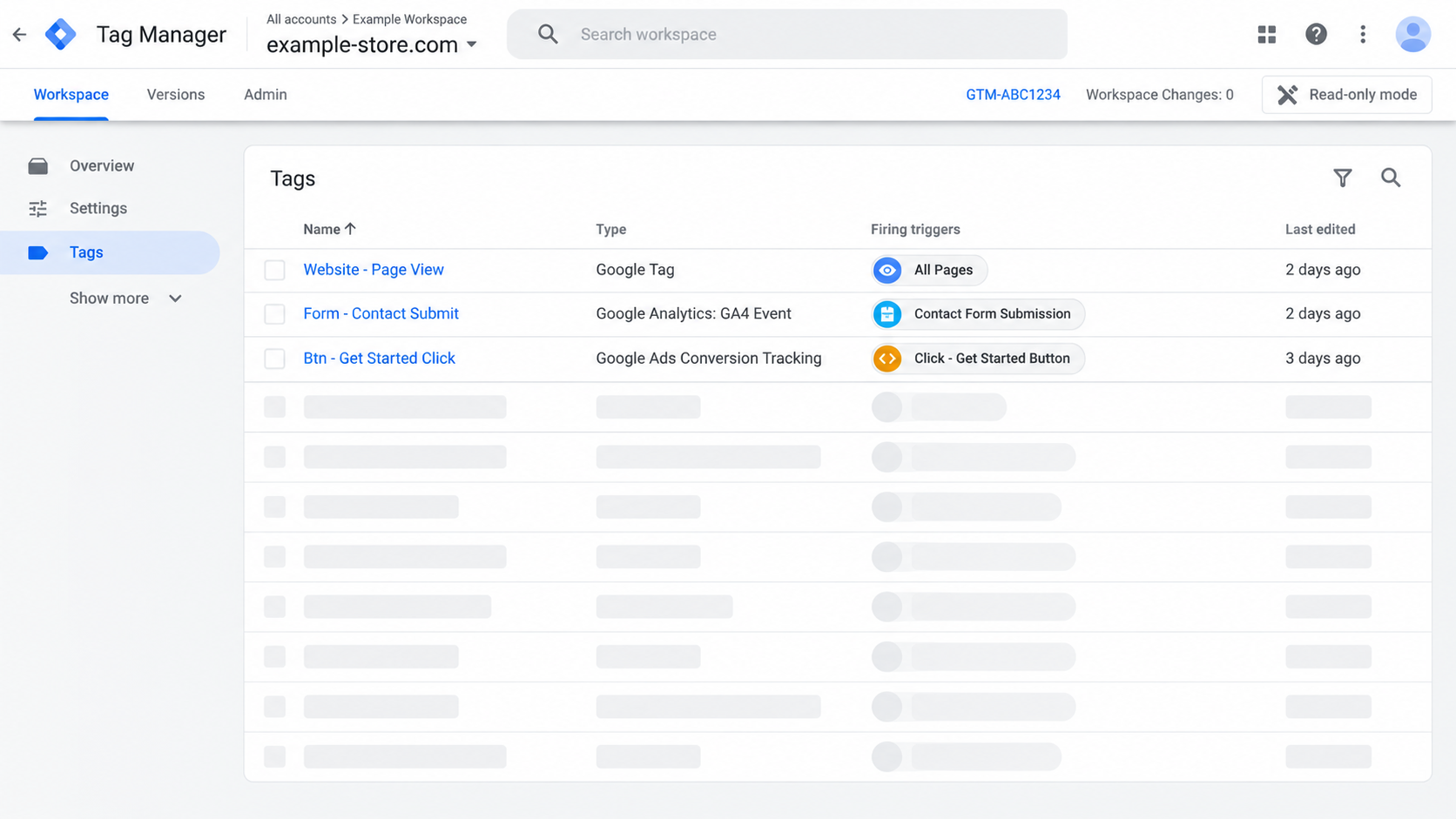 Example Google tag manager